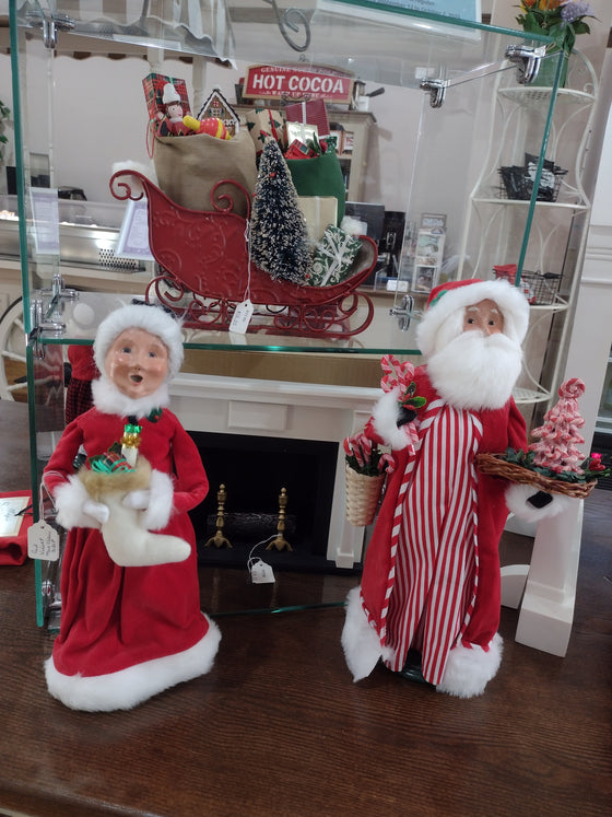 Byer's Choice Red Velvet Mrs Claus & Candy Cane Santa