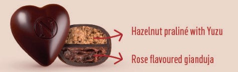 Dark Chocolate Hazelnut praline with Yuzu Hearts